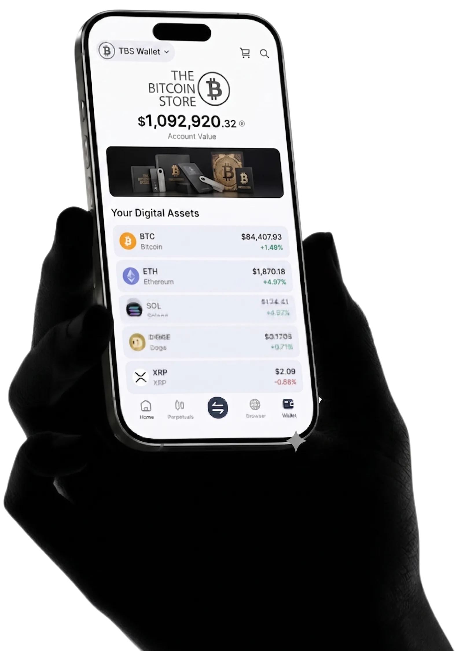 A hardware wallet held in hand